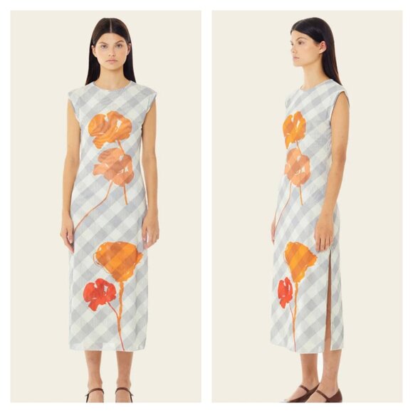 Find Me Now NWT XL / XXL Poppy Checkered Mesh Midi Dress Stretch Cap Sleeve - Picture 1 of 10